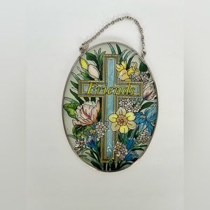 Amia Stained Glass Suncatcher Window Art Friends Floral Cross Hand‎ Painted